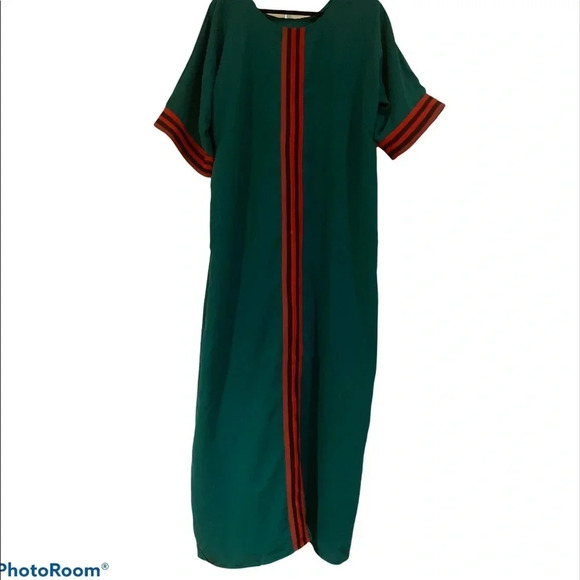 Vintage  Runway Luxury Fashion Red green kaftan dress Sz L - Picture 11 of 16
